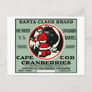 Cape Cod Santa Claus Brand Cranberry Label Holiday Postcard