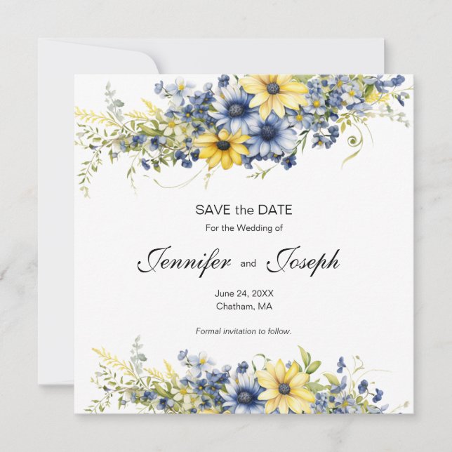 Cape Cod Summer Floral Wedding Save the Date Card (Front)