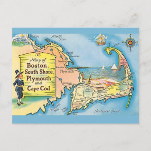 Cape Cod Vintage Map Postcard
