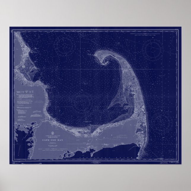 Cape Cod Vintage Nautical Chart Blue Wall Art (Front)