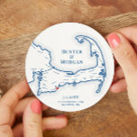 Cape Cod Wedding Welcome Party Cocktail Hour Round Paper Coaster<br><div class="desc">Cheers to great times on Cape Cod at your coastal wedding celebration with these personalized Cape Cod map paper coasters. Perfect customized paper coasters for your Cape Cod clam bake, Engagement Party, Wedding Welcome Party, Cocktail Hour or Wedding Reception. The hand drawn map of Cape Cod includes Barnstable, Bourne, Brewster,...</div>