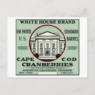 Cape Cod White House Brand Cranberry Label Postcard