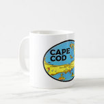 Cape Cod White Mug<br><div class="desc">A vintage travel sticker of Cape Cod Massachusetts repurposed on a coffee mug.  This one is on a white mug.  We have another available with a blue background.</div>