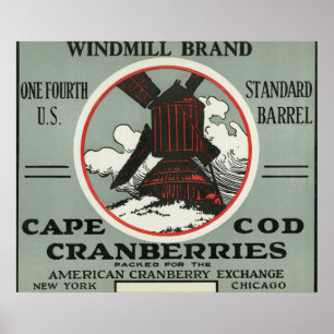 Cape Cod Windmill Brand Cranberry Label Poster