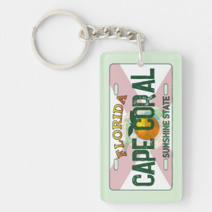 Cape Coral Florida flag license plate keychain