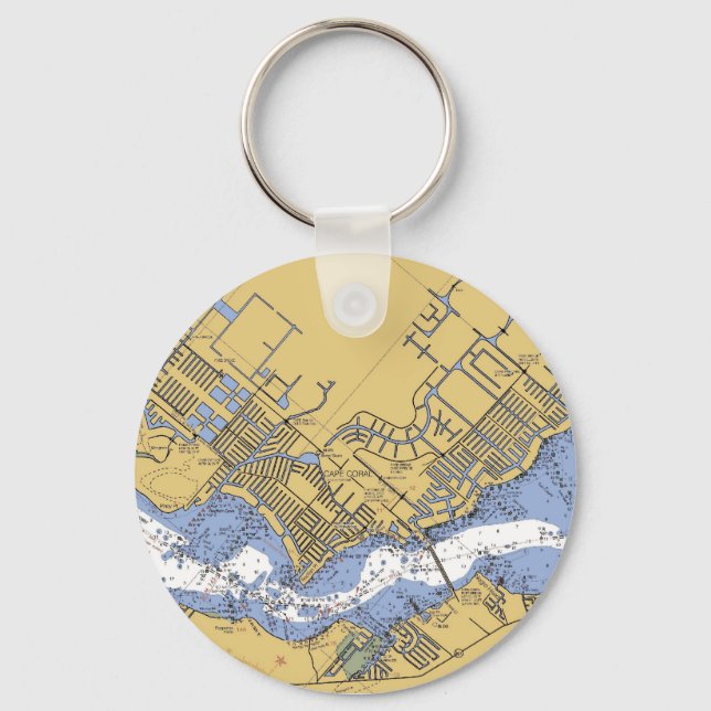 Cape Coral, Florida Nautical Harbour chart Keychain (Front)