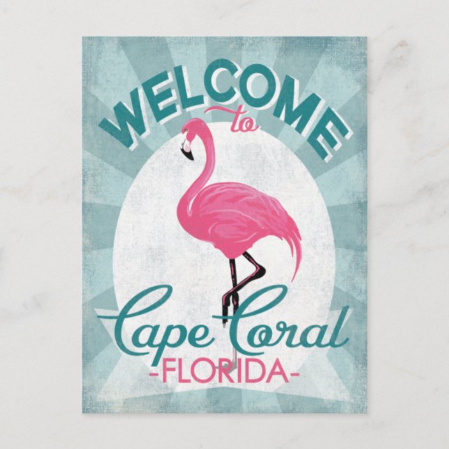 Cape Coral Florida Pink Flamingo Retro Postcard (Front)