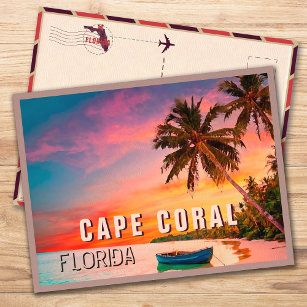 Cape Coral Florida Tropical Palm Tree Sunset 1950s Postcard