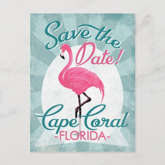 Cape Coral Save The Date Pink Flamingo Announcement Postcard (Front)