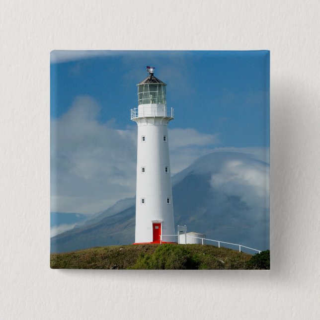 Cape Egmont Lighthouse and Mt Taranaki/Mt 2 Inch Square Button (Front)