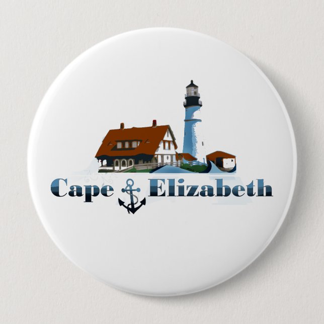 Cape Elizabeth. 4 Inch Round Button (Front)