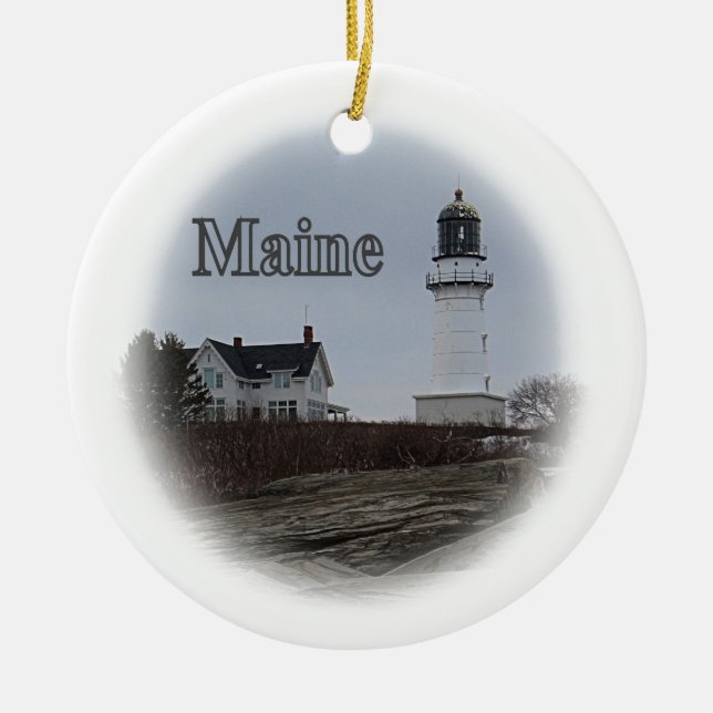 Cape Elizabeth Lighthouse Ceramic Ornament (Front)