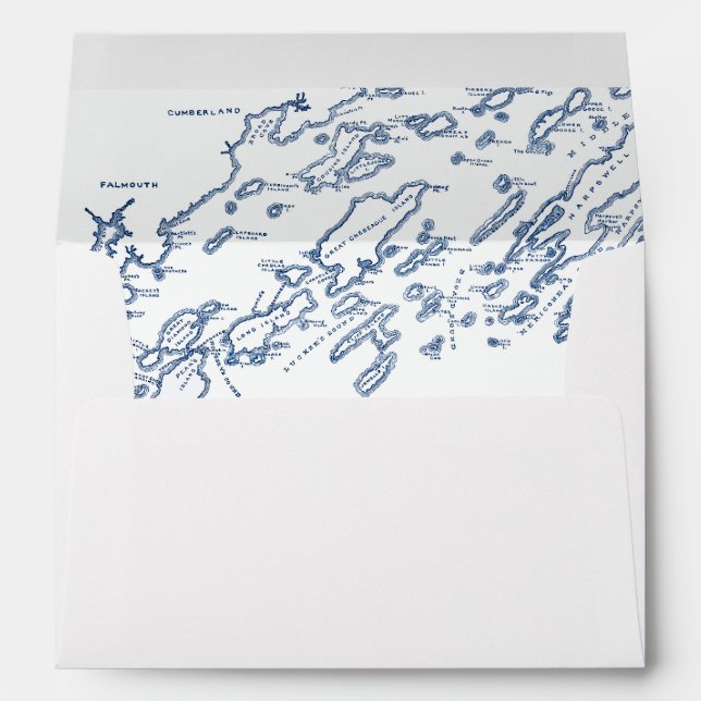 Cape Elizabeth Maine Casco Bay Map White Wedding Envelope (Back (Bottom))