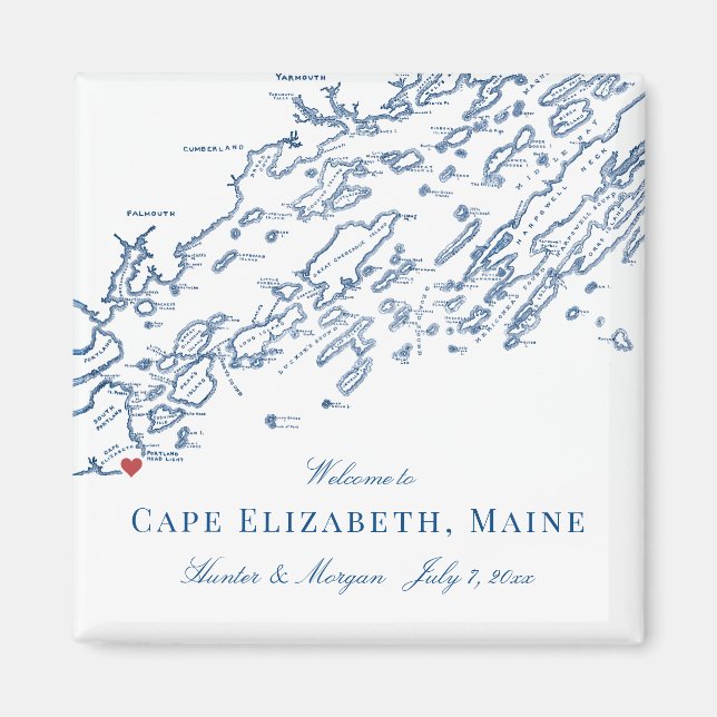 Cape Elizabeth Maine Map Elegant Wedding Favour Magnet (Front)