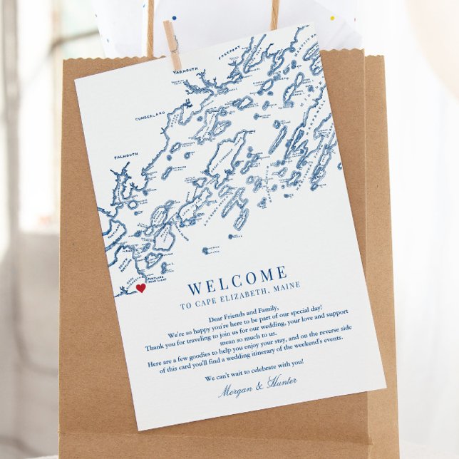 Cape Elizabeth Maine Wedding Welcome Itinerary Thank You Card (These Cape Elizabeth Maine wedding welcome letters can include your weekend event itinerary too)