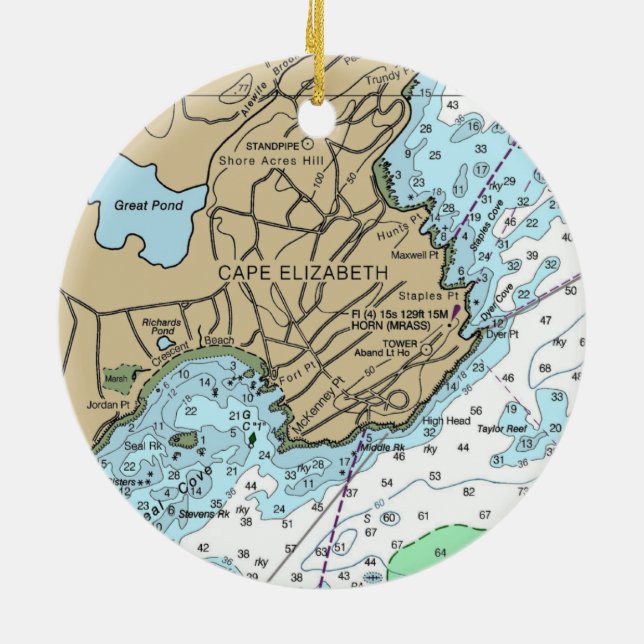 Cape Elizabeth ME Chart Ceramic Ornament (Back)