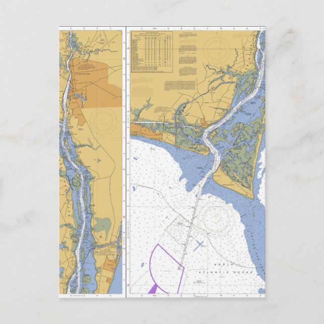Cape Fear River, carte postale de carte marine NC (Devant)