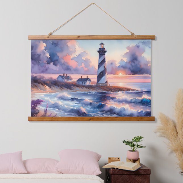 Cape Hatteras Lighthouse at Sunset Coastline Hanging Tapestry (Bedroom)