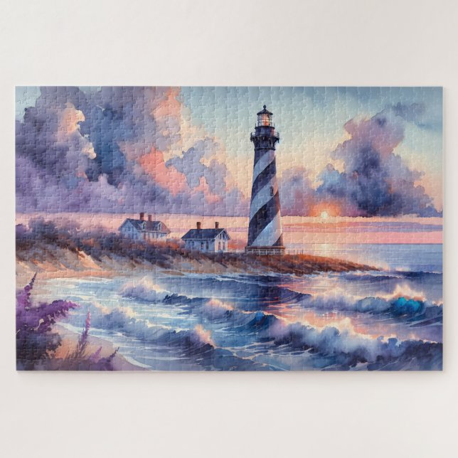Cape Hatteras Lighthouse at Sunset Coastline Jigsaw Puzzle (Horizontal)