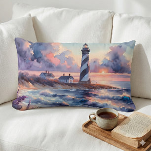 Cape Hatteras Lighthouse at Sunset Coastline Lumbar Pillow