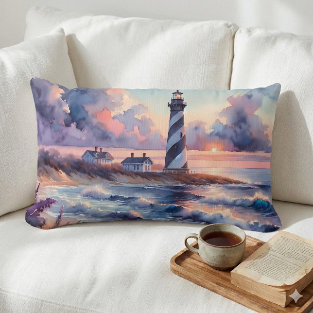 Cape Hatteras Lighthouse at Sunset Coastline Lumbar Pillow (Cape Hatteras Lighthouse at Sunset Coastline Lumbar Pillow Mockup A)