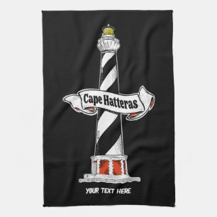 Cape Hatteras Lighthouse black and white Kitchen Towel