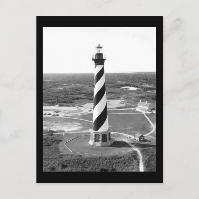 Cape Hatteras Lighthouse black and white photo Postcard (Front)