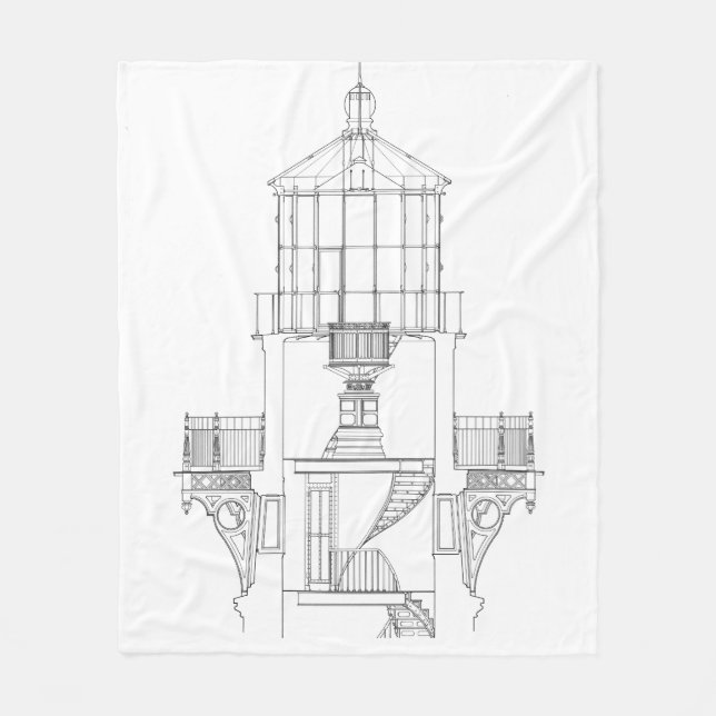 Cape Hatteras Lighthouse Lantern Room Blueprint Fleece Blanket (Front)