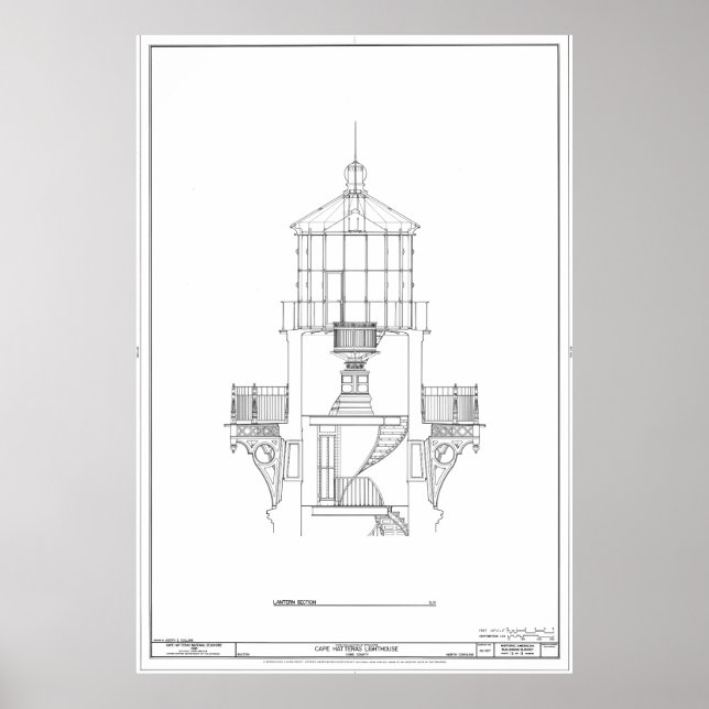 Cape Hatteras Lighthouse Lantern Room Blueprint Poster (Front)