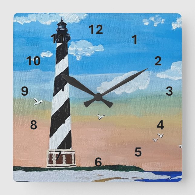 Cape Hatteras Lighthouse Painting Square Wall Clock (Front)