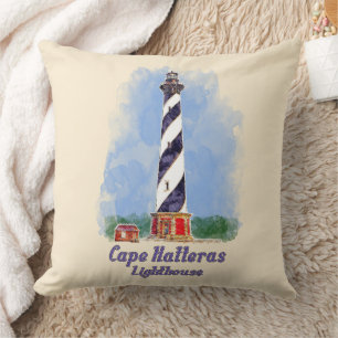 Cape Hatteras Lighthouse Watercolor North Carolina Throw Pillow
