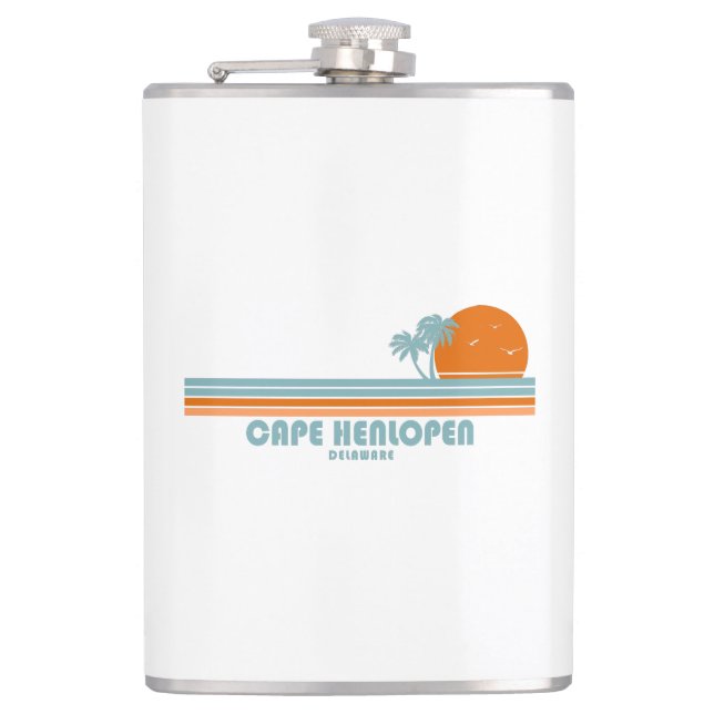 Cape Henlopen Delaware Sun Palm Trees Hip Flask (Front)