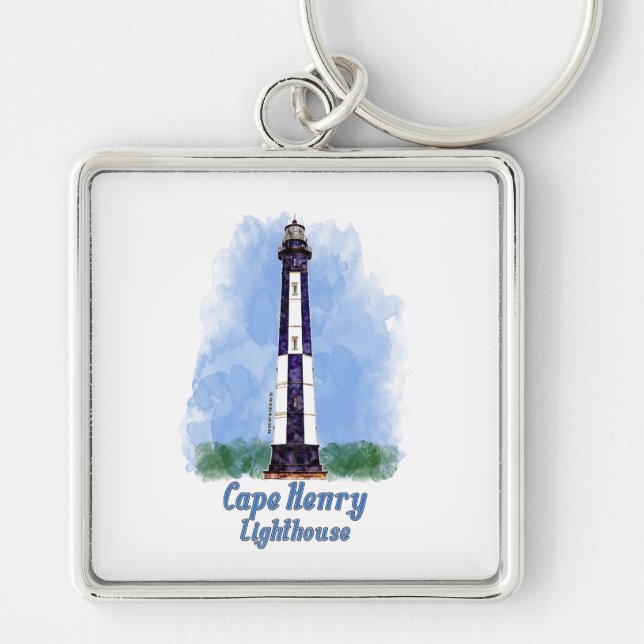 Cape Henry Lighthouse Watercolor - Virginia Keychain (Front)