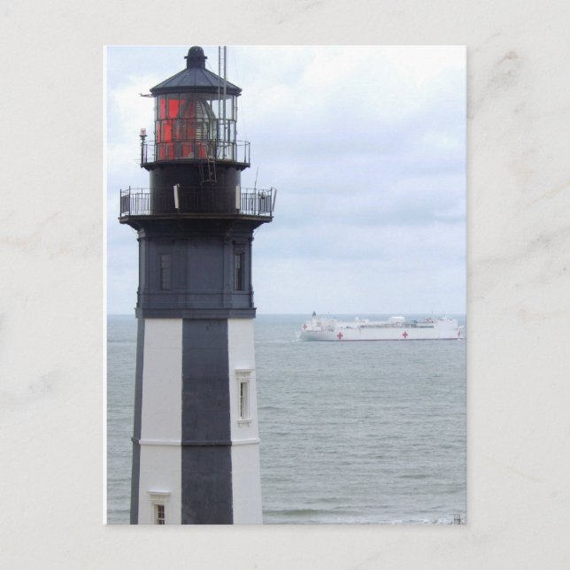Cape Henry Lighthouse with a Ship Postcard (Front)