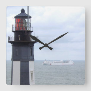 Cape Henry Lighthouse With A Ship Square Wall Clock