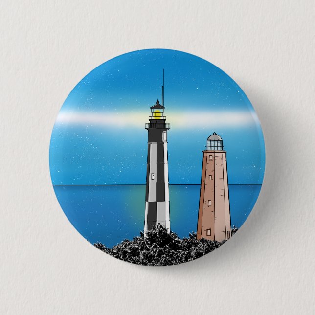 Cape Henry Lighthouses at night 2 Inch Round Button (Front)