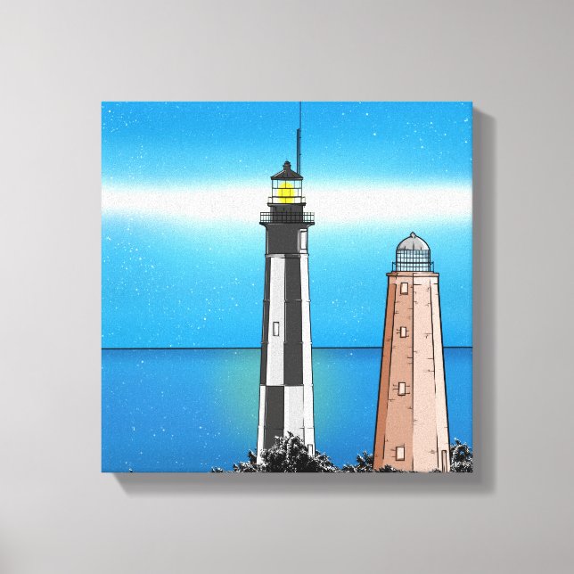 Cape Henry Lighthouses at night Canvas Print (Front)