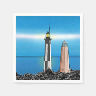 Cape Henry Lighthouses at night Napkin