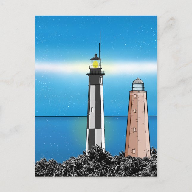 Cape Henry Lighthouses at night Postcard (Front)