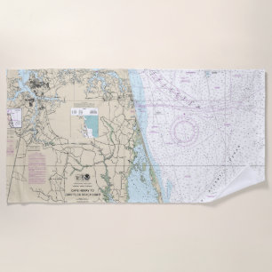 Cape Henry to Currituck Beach Light Nautical Chart Beach Towel
