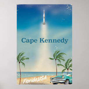 Cape Kennedy retro Saturn five rocket poster. Poster