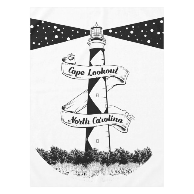 Cape Lookout Lighthouse Black and White Tablecloth (Front)