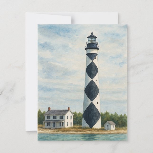 Cape Lookout Lighthouse Watercolor Card (Front)