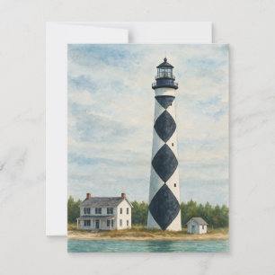 Cape Lookout Lighthouse Watercolor Card
