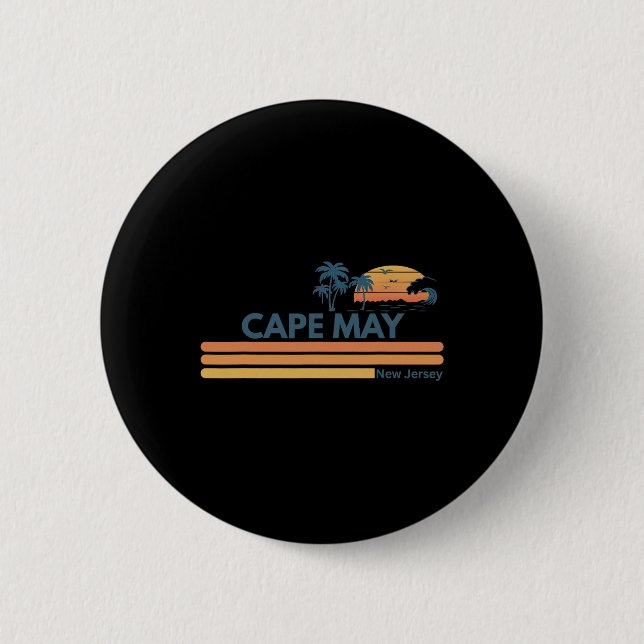 Cape May Beach New Jersey Summer Palm Tree Men Wom 2 Inch Round Button (Front)