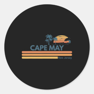 Cape May Beach New Jersey Summer Palm Tree Men Wom Classic Round Sticker