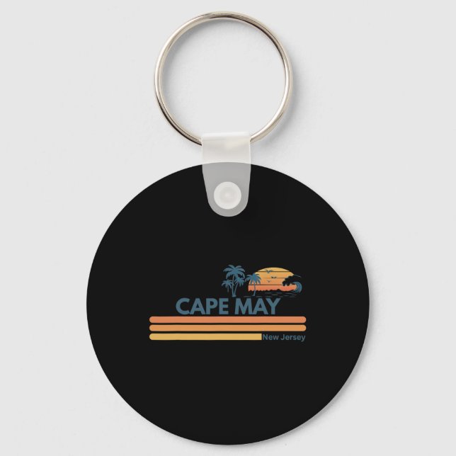 Cape May Beach New Jersey Summer Palm Tree Men Wom Keychain (Front)