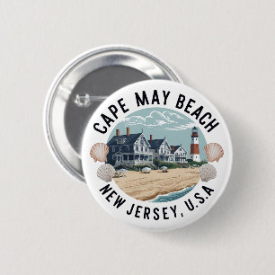 Cape May Beach Retro Vignette 2 Inch Round Button