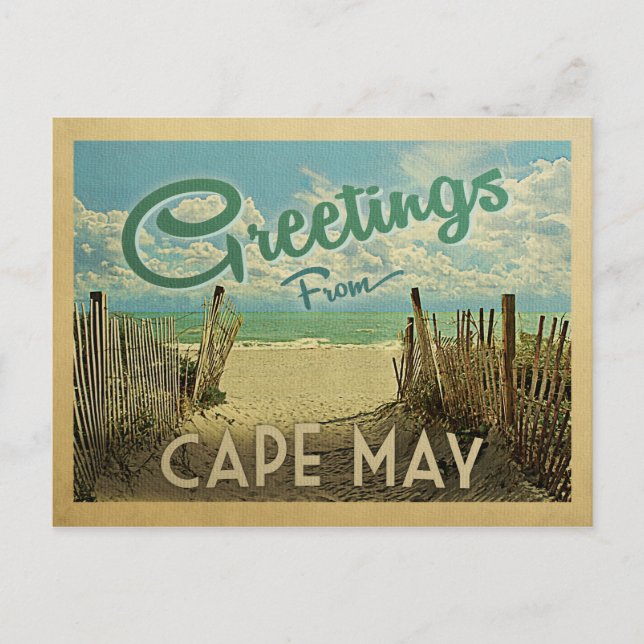 Cape May Beach Vintage Travel Postcard (Front)