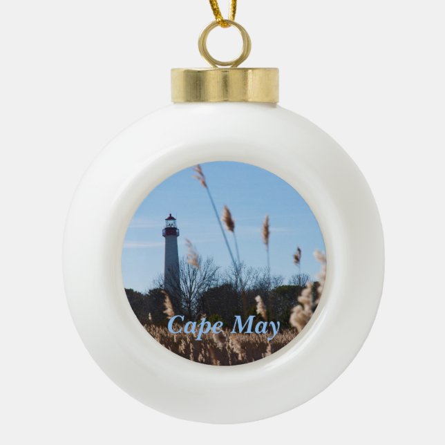 Cape May lighthouse Ceramic Ball Christmas Ornament (Front)